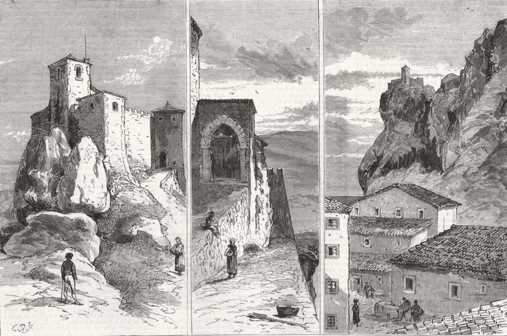 ITALY. San Marino, Central; Castle of; Gate; Borgo at 1879 old antique print